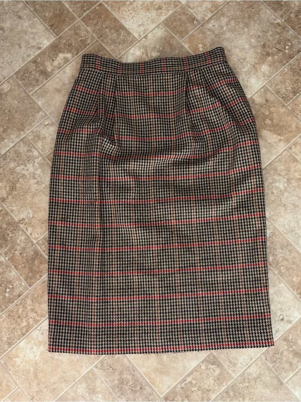 Vintage Joan Leslie Houndstooth Wool Pencil Skirt